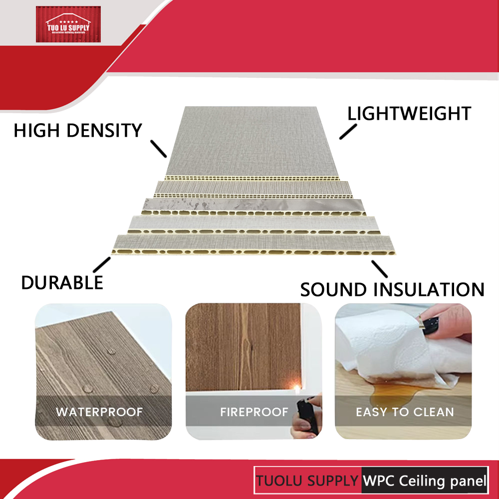 Fiber Flat Board waterproof fireproof bamboo wood co-Extrusion Decorative Panel for Home PVC Wall Panels